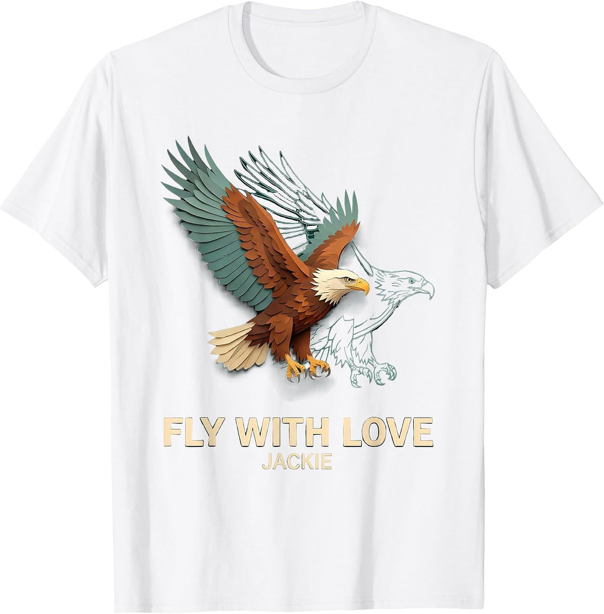 Men's Fly With Love, Jackie Paper Cutout Bald Eagle Memorial T-Shirt - White