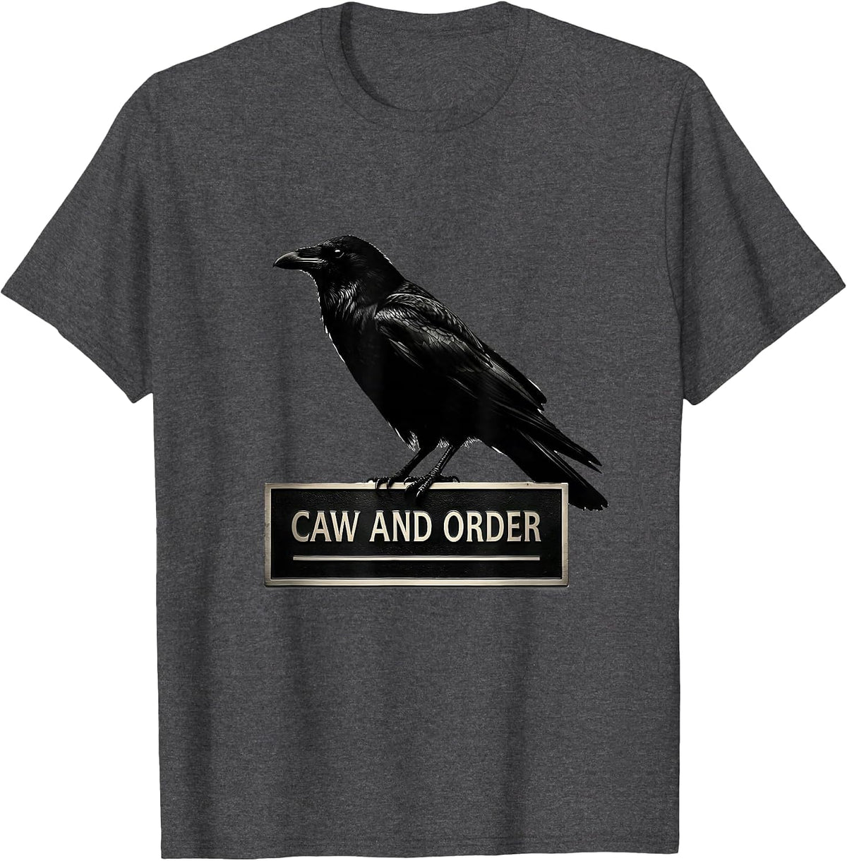 Caw And Order Minimalist Crow Murder Pun Gothic Humor T-Shirt - Dark Heather Grey