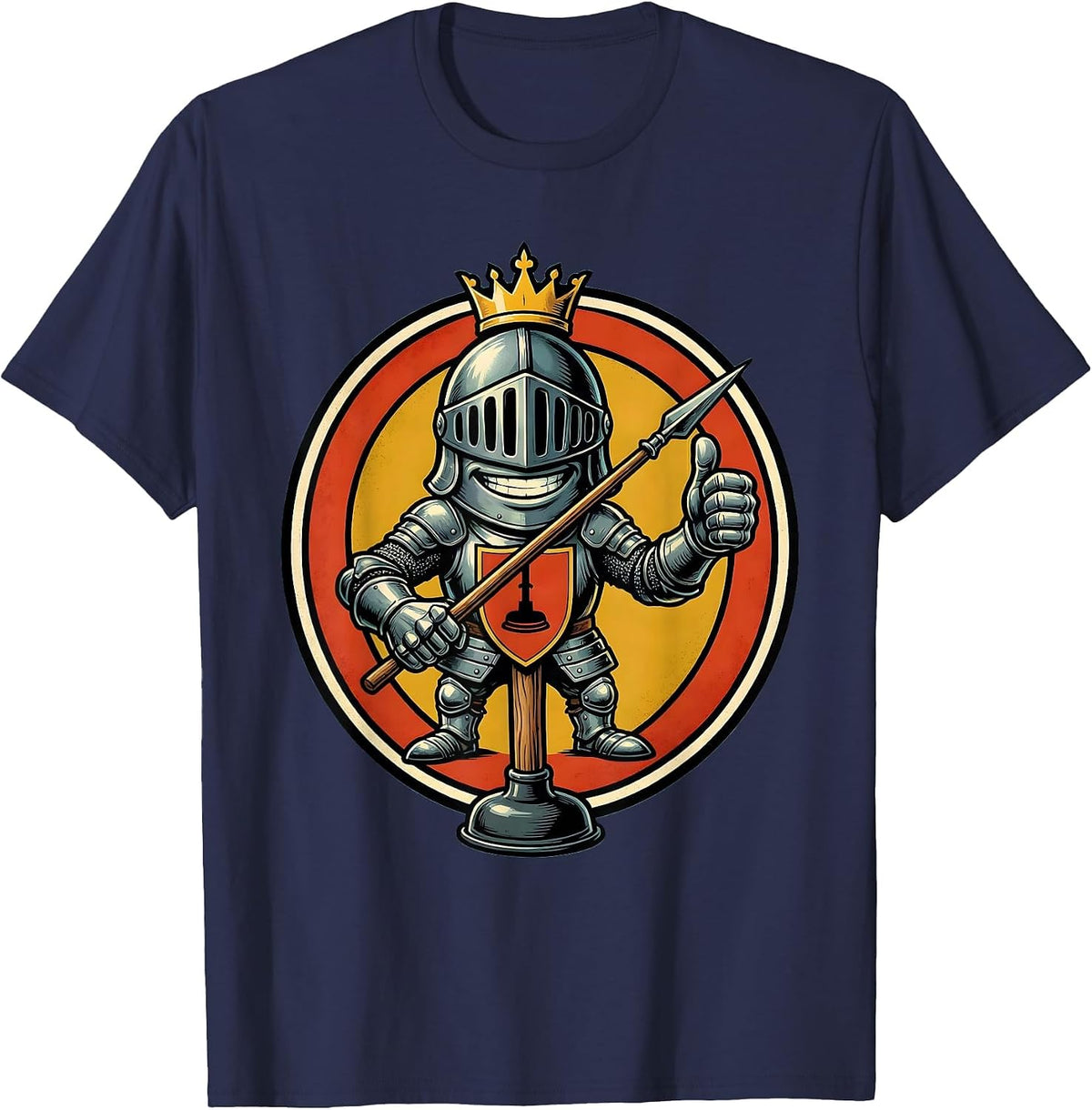 Men's Toilet Plunger Knight Funny Novelty Graphic T-Shirt - Navy Blue