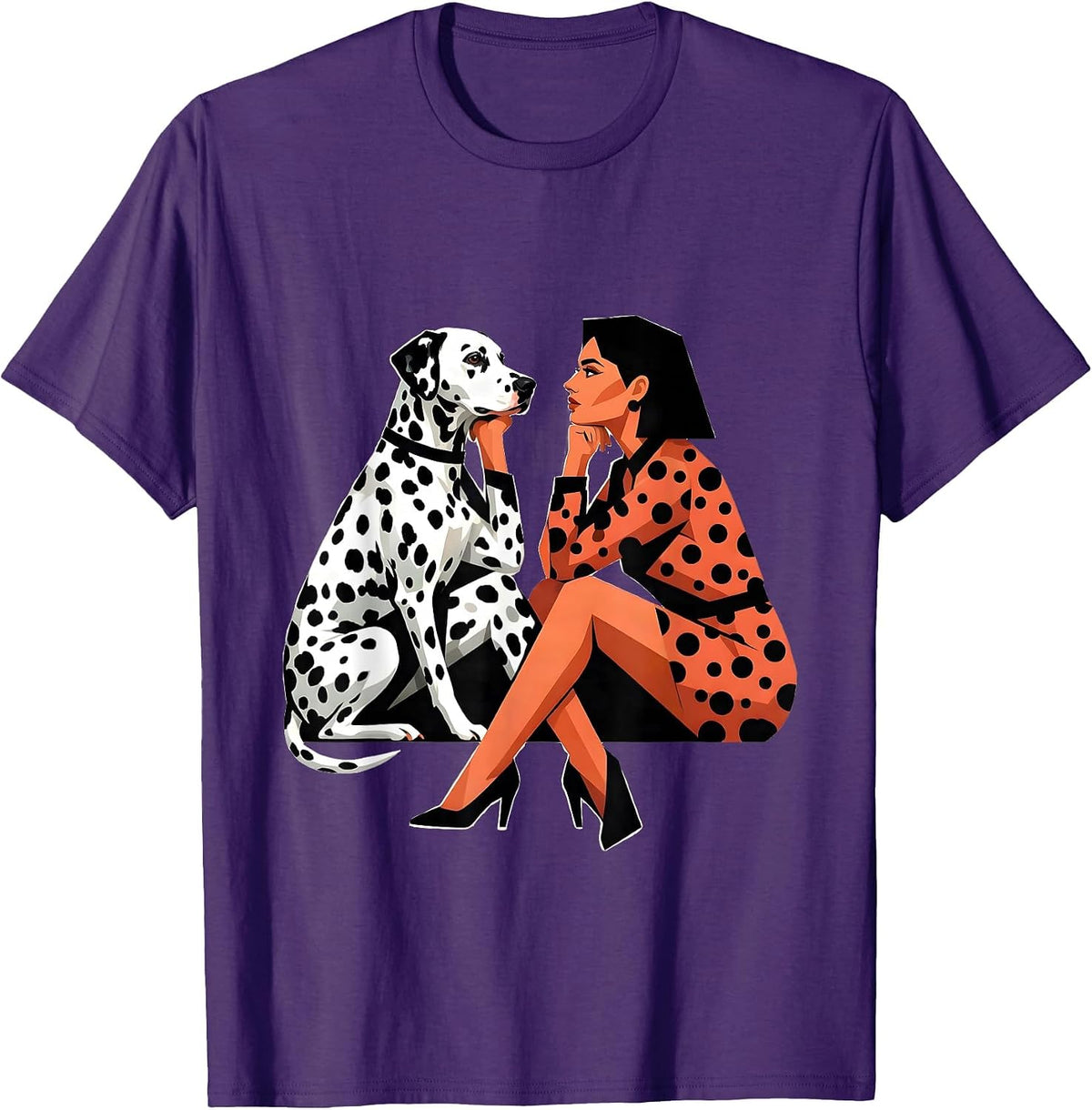Dalmatian Mirror Pose Graphic Design T-Shirt - Purple
