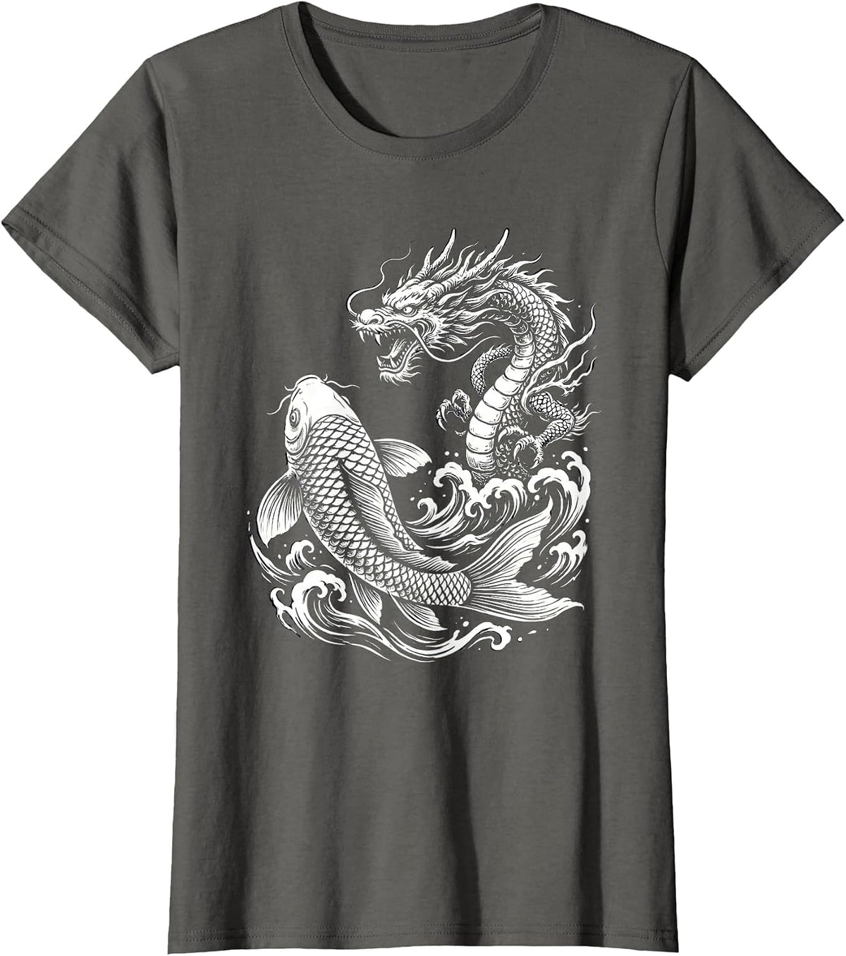 Women's Koi Fish Dragon Transformation Anime Graphic T-Shirt - Asphalt Grey