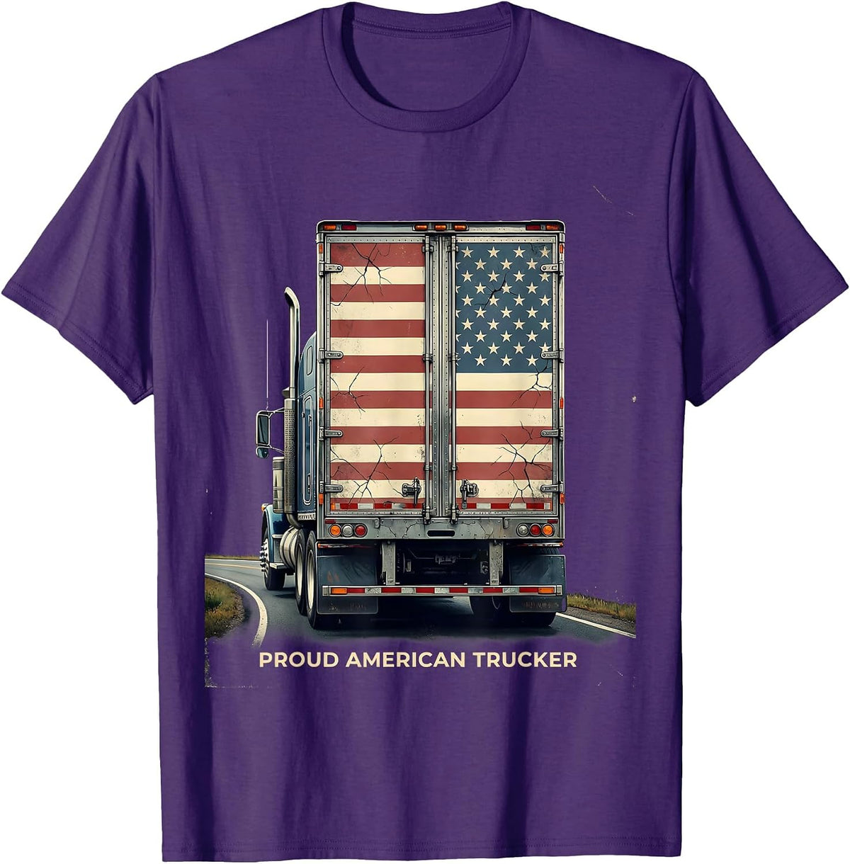 Men's Proud American Trucker Distressed Semi Trailer Trucker Gift T-Shirt - Purple