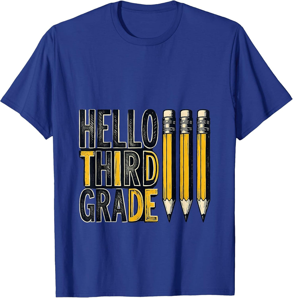 Men's Hello Third Grade Cute Pencil Back to School Kids T-Shirt - Royal Blue