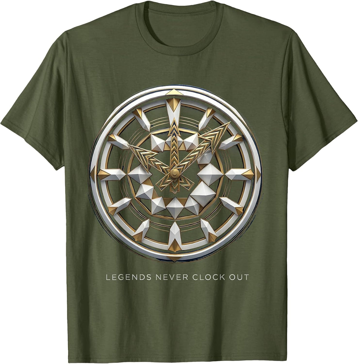 Men's Legends Never Clock Out Hardworking Design T-Shirt - Olive Green