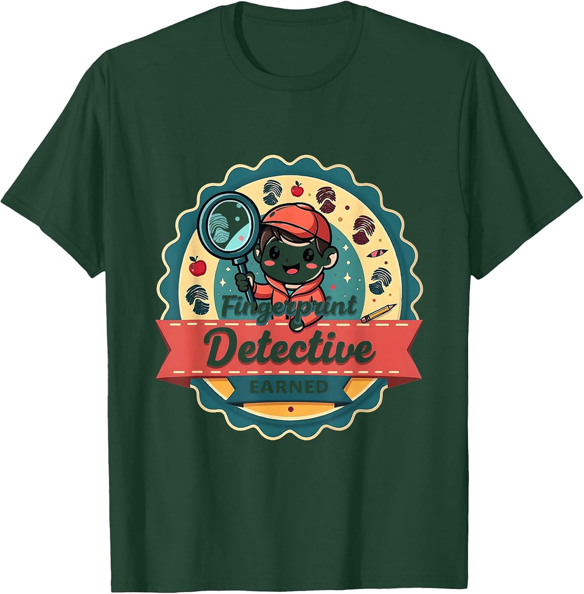 Fingerprint Detective Badge Elementary Teacher T-Shirt - Dark Green