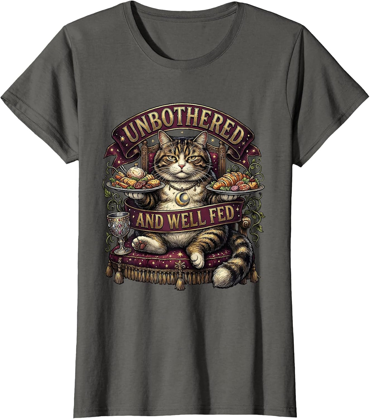 Women's Unbothered and Well Fed Funny Relaxed Design T-Shirt - Asphalt Grey