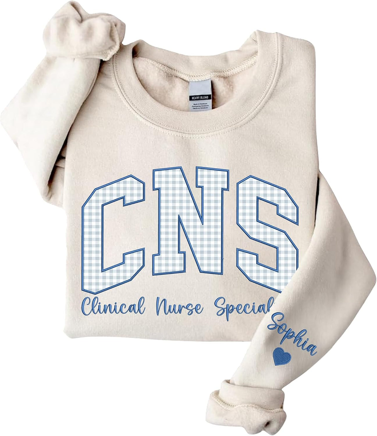Personalized Gingham Appliqué Embroidered Profession Sweatshirt, Career Crewneck Sweater, Graduation Gifts - Cns