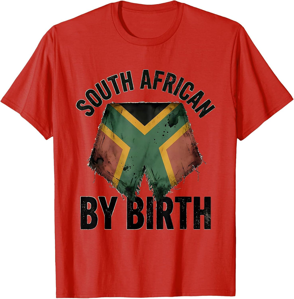 Men's South African By Birth Distressed Flag National Pride Rugby T-Shirt - Red