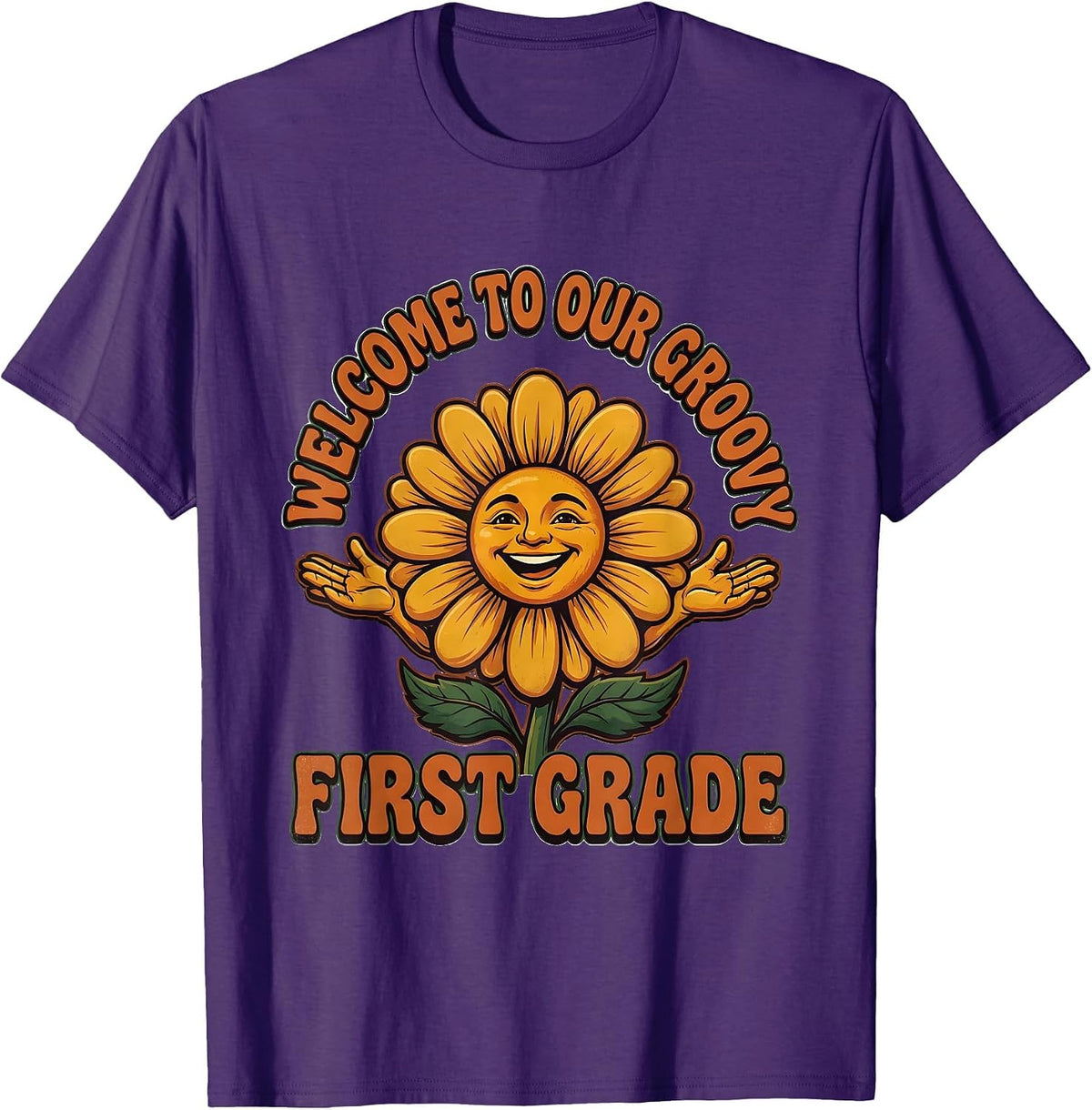 Welcome To Our Groovy First Grade Vintage Retro Back T-Shirt - Purple