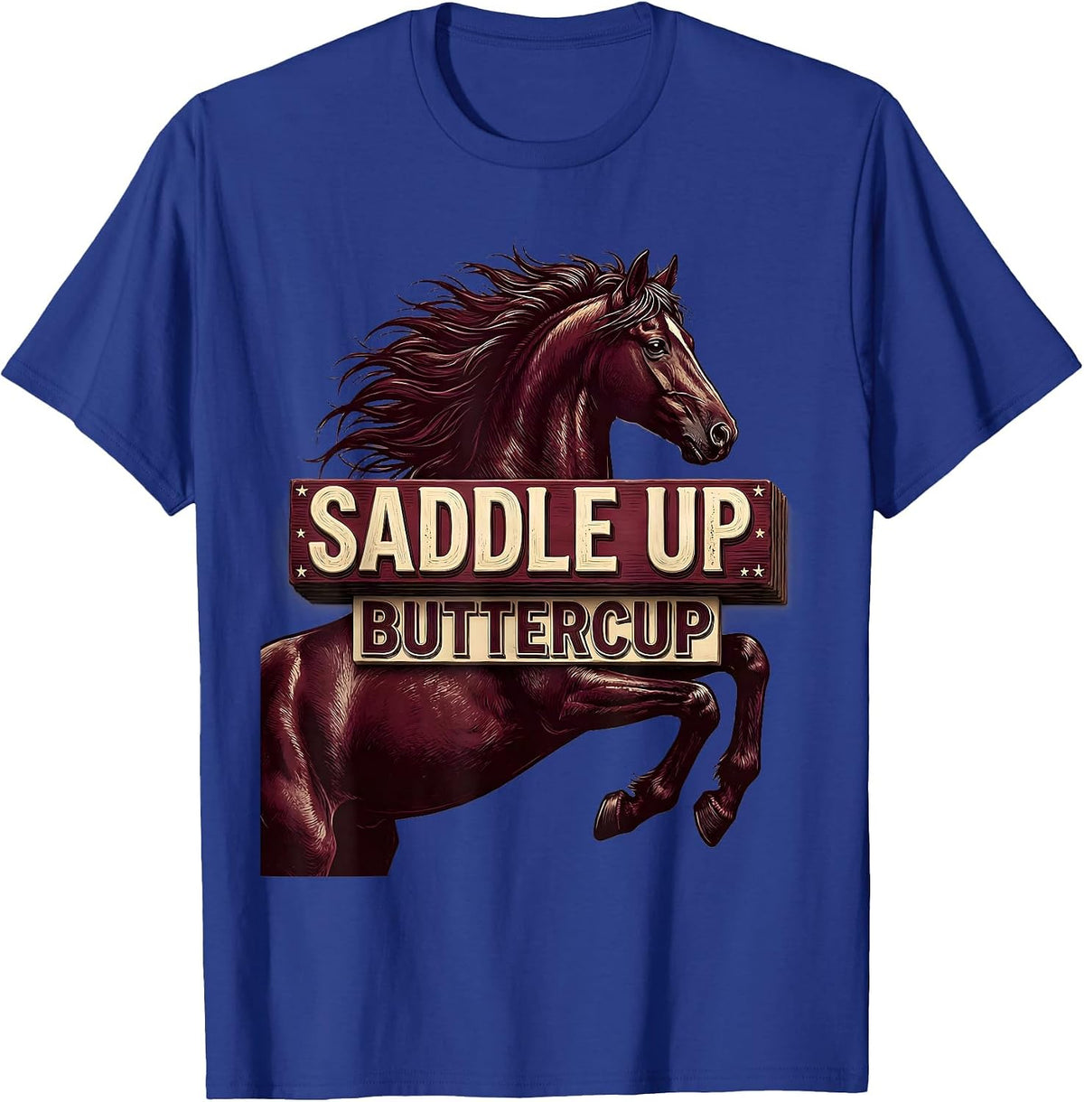 Men's Saddle Up Buttercup Horse Riding Design T-Shirt - Royal Blue