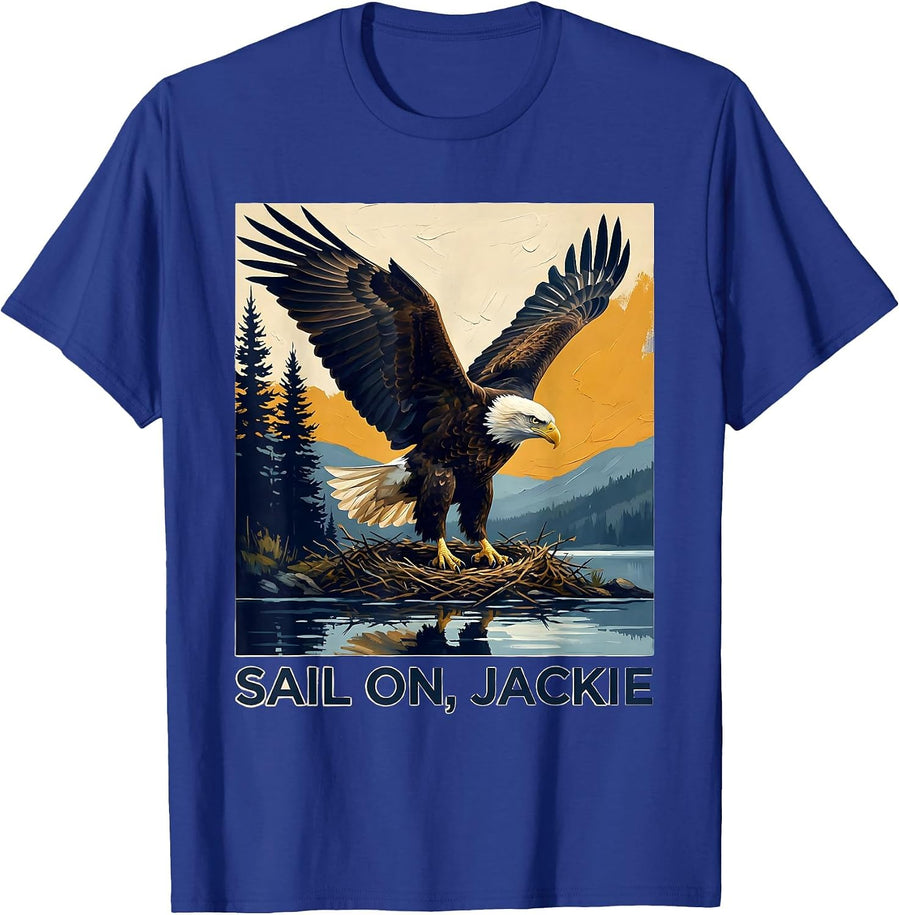 Sail On Jackie Vintage Bald Eagle Memorial Tribute Nature T-Shirt - Royal Blue