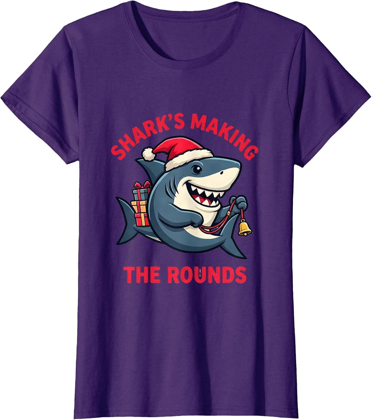 Women's Shark's Making The Rounds Funny Shark Lover Christmas Pun T-Shirt - Purple