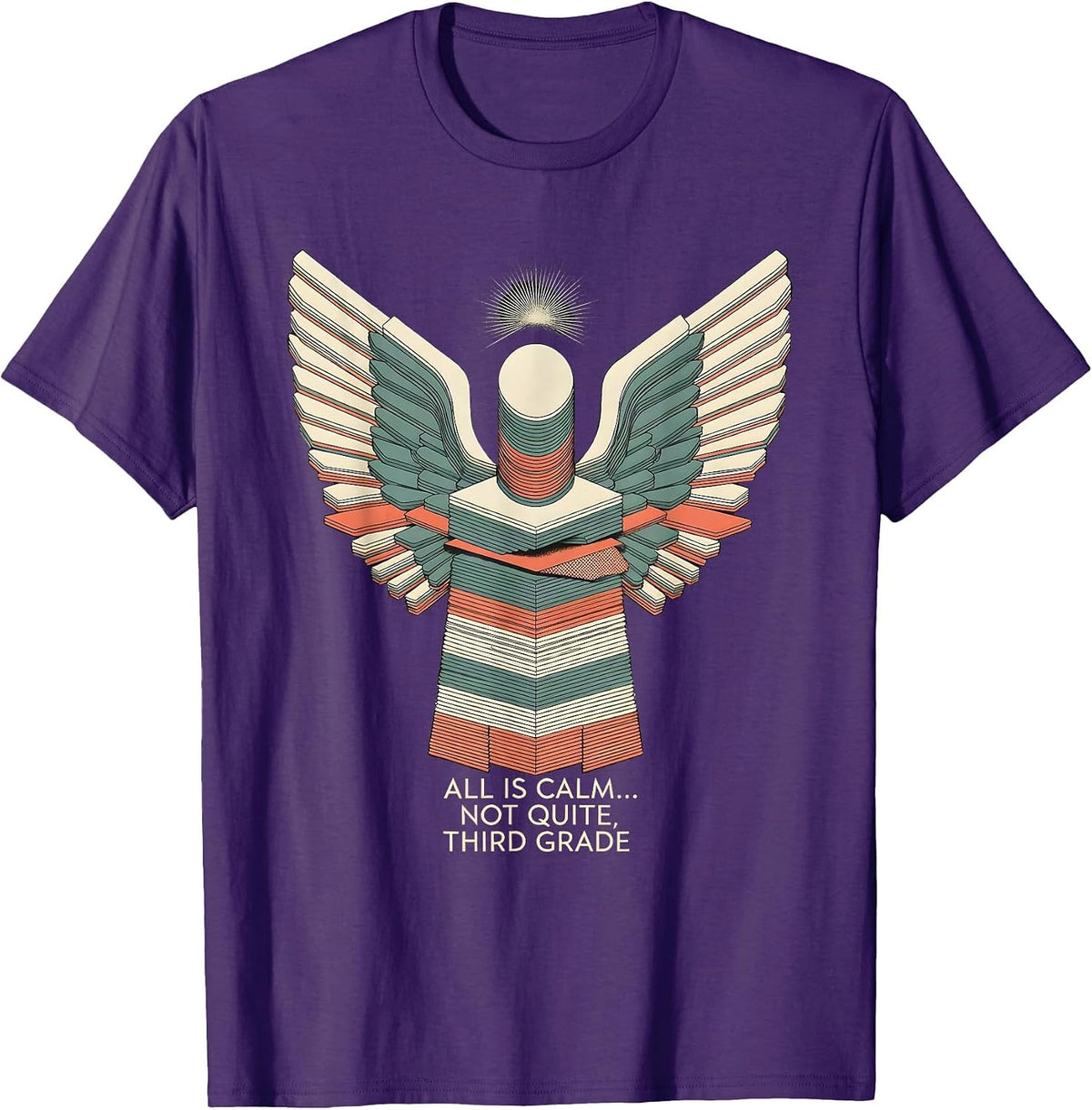 Men's All Is Calm Not Quite Third Grade Funny Teacher Christmas T-Shirt - Purple