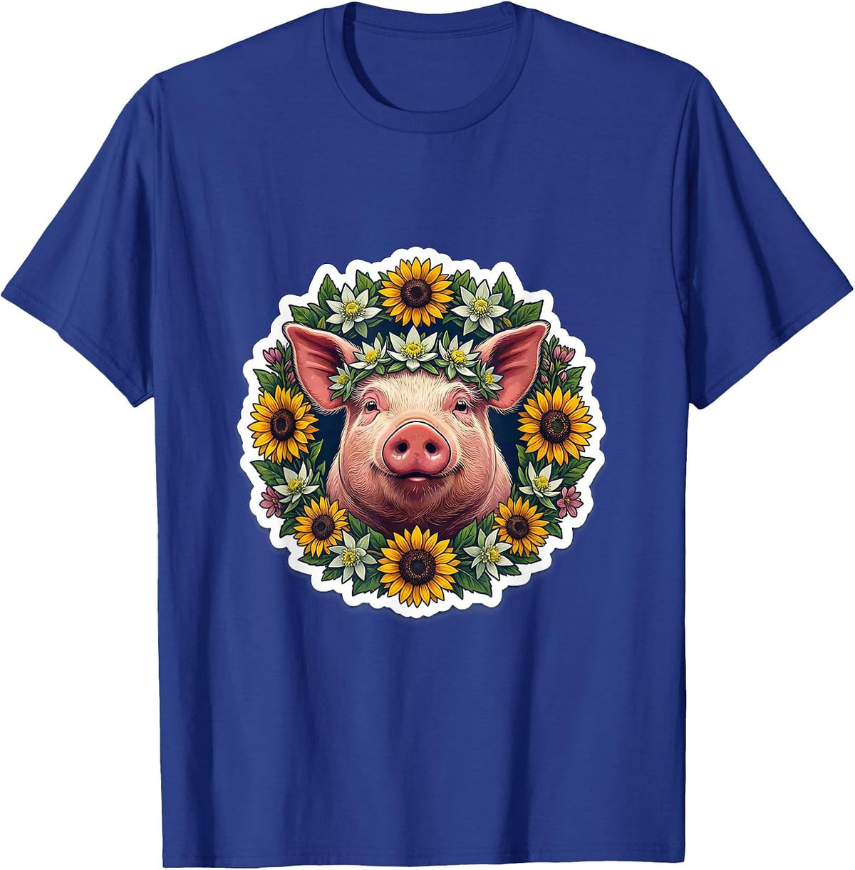 Oktoberfest Pig with Flower Crown Garland T-Shirt - Royal Blue
