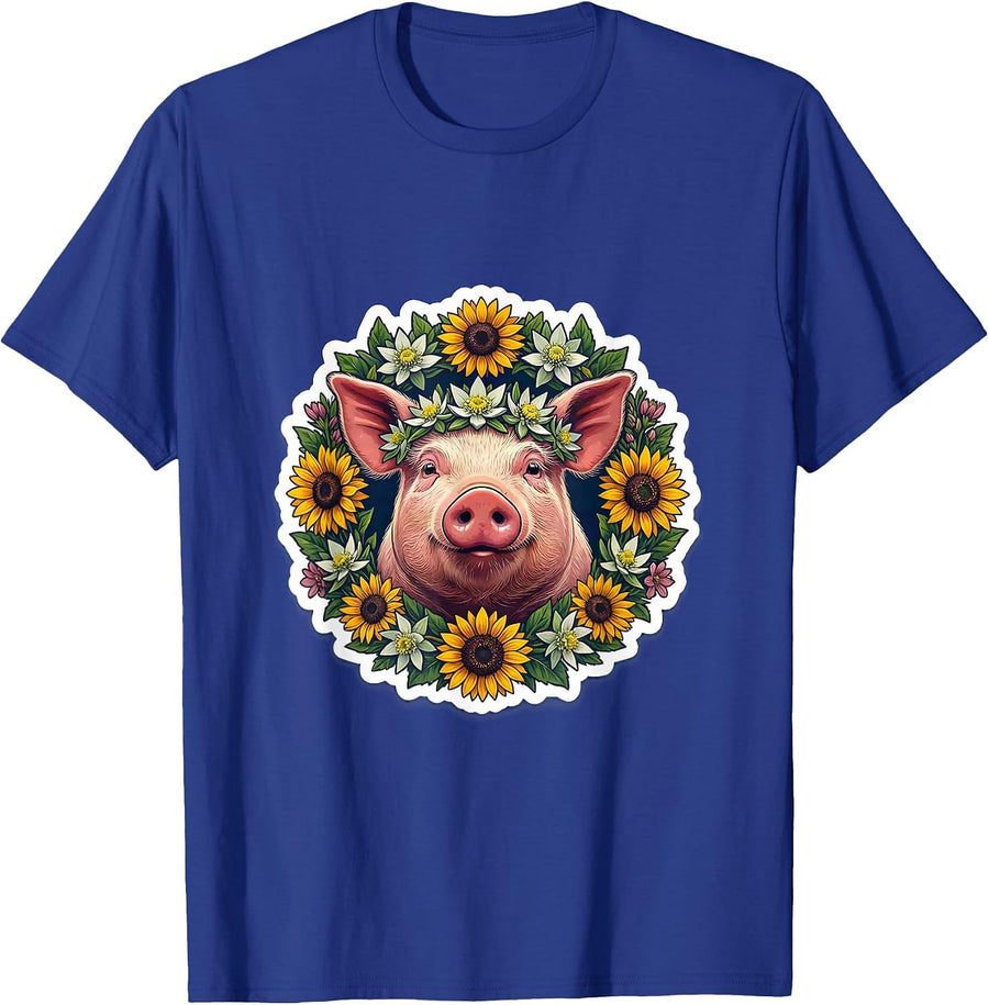 Oktoberfest Pig with Flower Crown Garland T-Shirt - Royal Blue