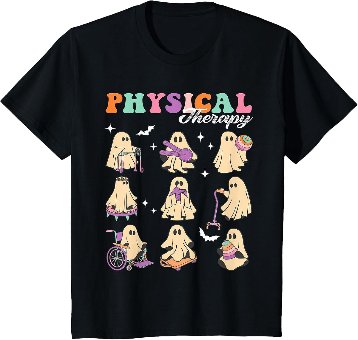 Ghost Physical Therapy Physical Therapist Halloween Groovy T-Shirt - Black