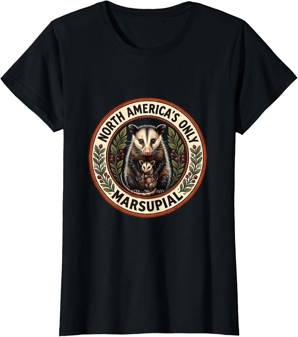 North America's Only Marsupial Opossum Design T-Shirt - Black