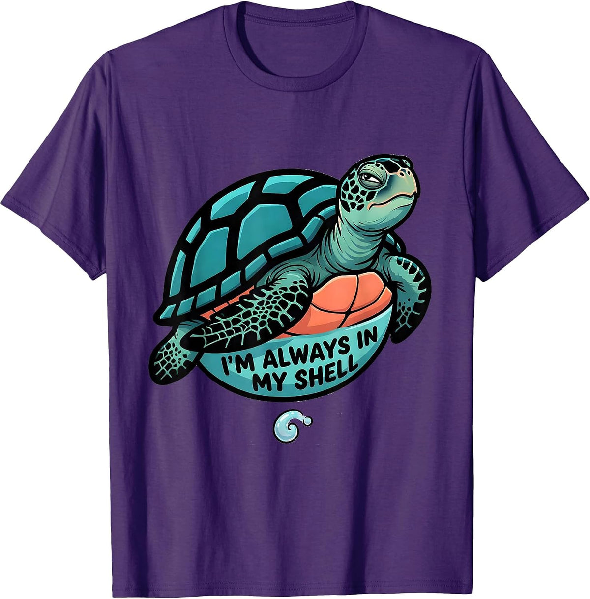 Men's I'm Always In My Shell Cartoon Sea Turtle Ocean Animal Lover T-Shirt - Purple
