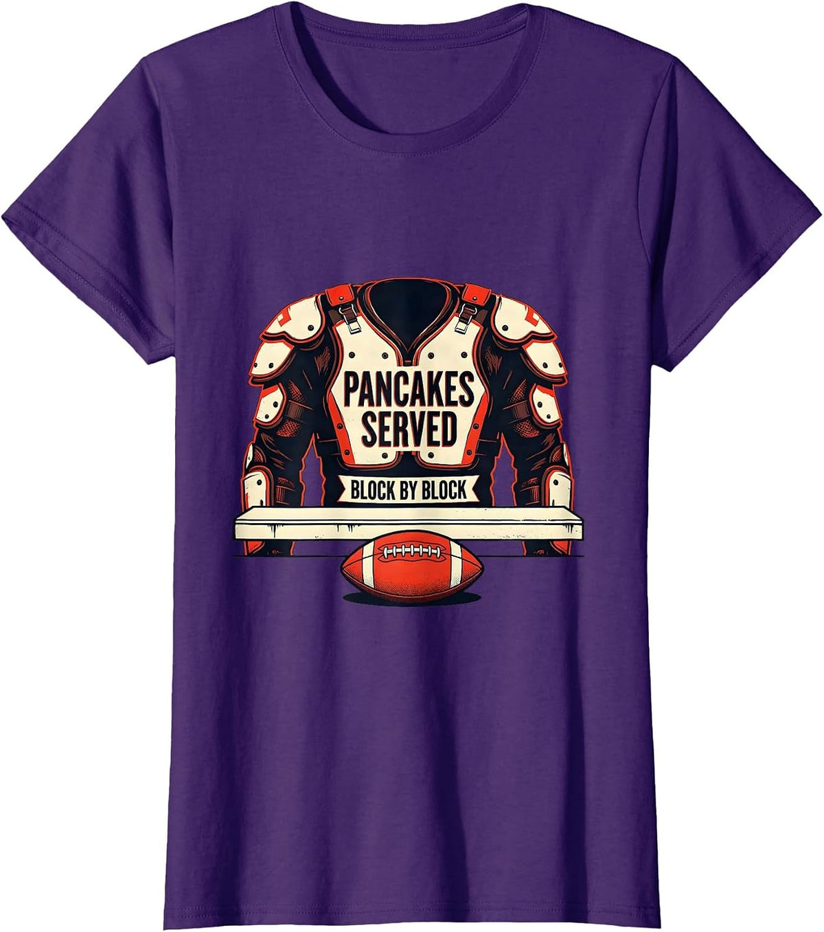 Women's Pancakes Served Block By Block Funny Football Lineman T-Shirt - Purple