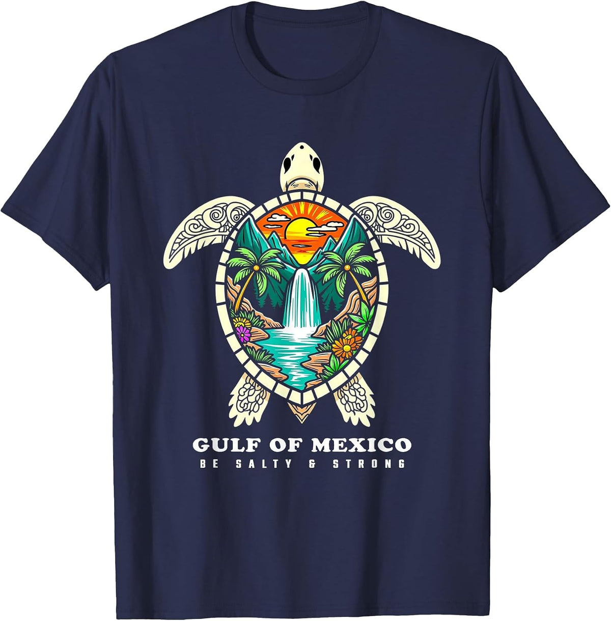 Retro Vintage Turtle Gulf of Mexico Be Salty and Strong T-Shirt - Navy Blue