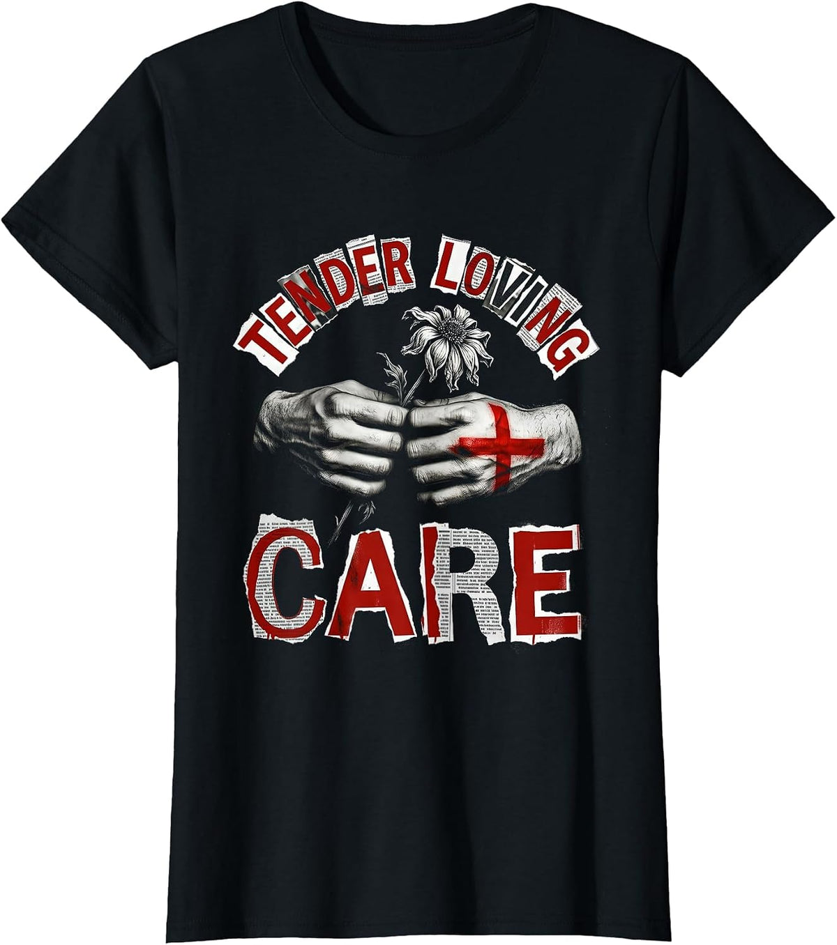 Tender Loving Care Hospice Nurse Design T-Shirt - Black