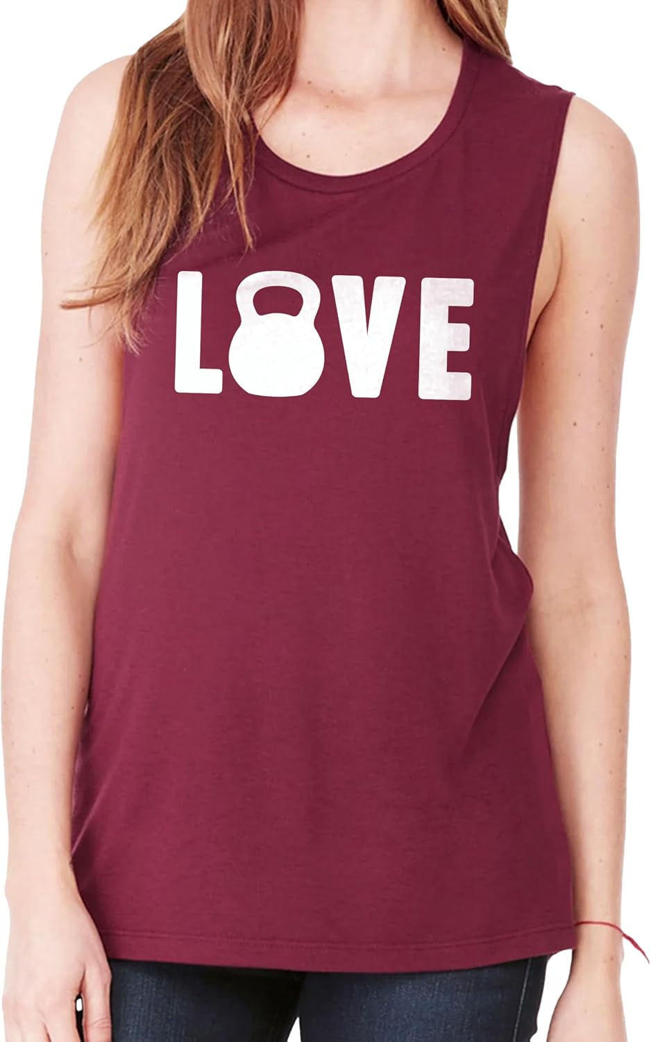 Love Kettlebell Women's Workout Muscle Tee - Sleeveless Active Wear, Graphic Yoga and Gym Top, Comfortable Workout Tank Top