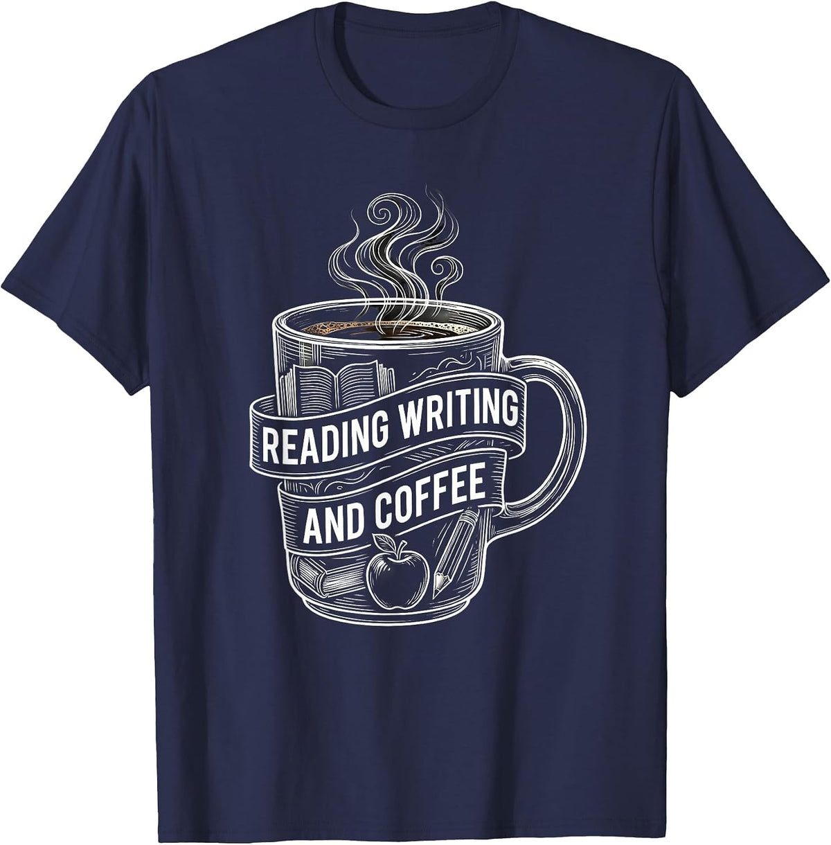Reading Writing and Coffee Elementary Teacher Design T-Shirt - Navy Blue