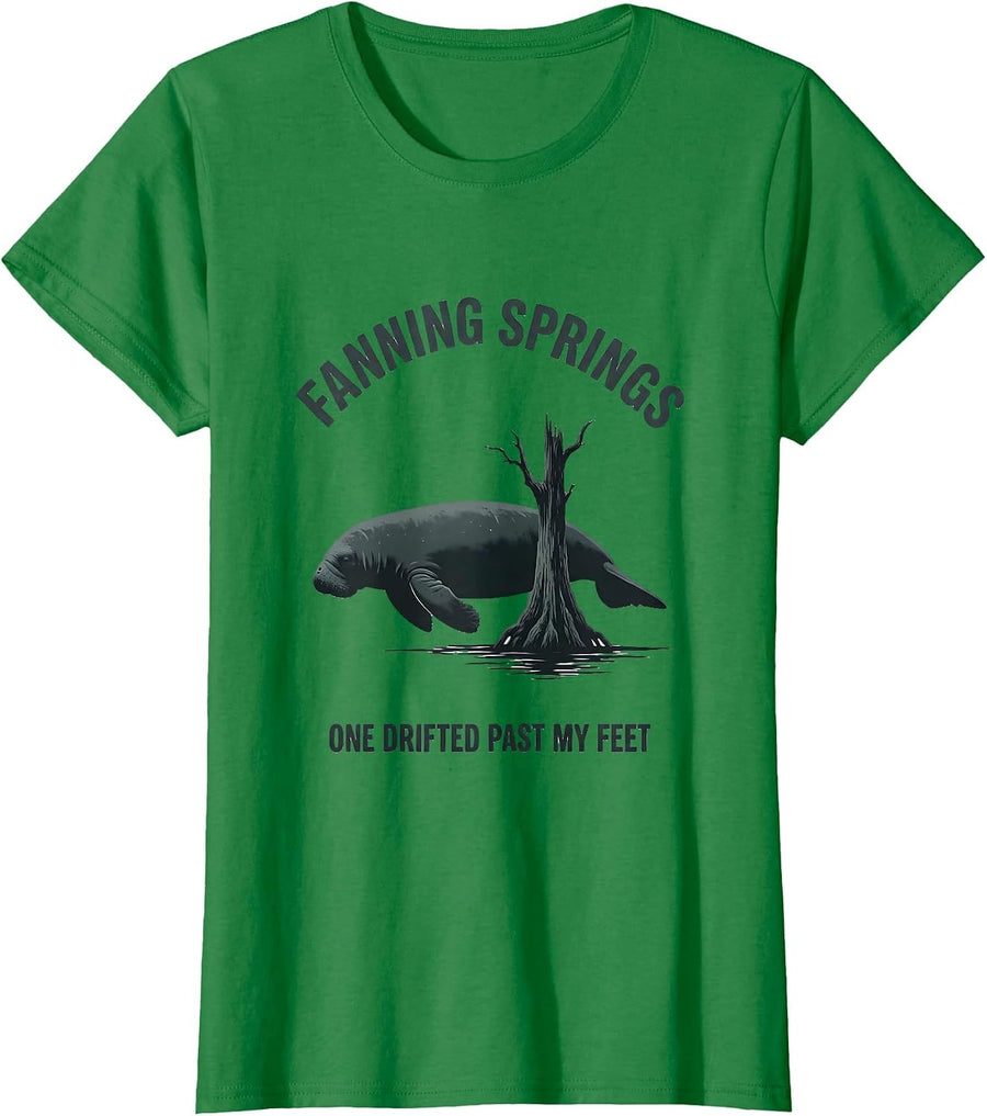 Women's Fanning Springs, One Drifted Past My Feet Manatee Lover T-Shirt - Kelly Green