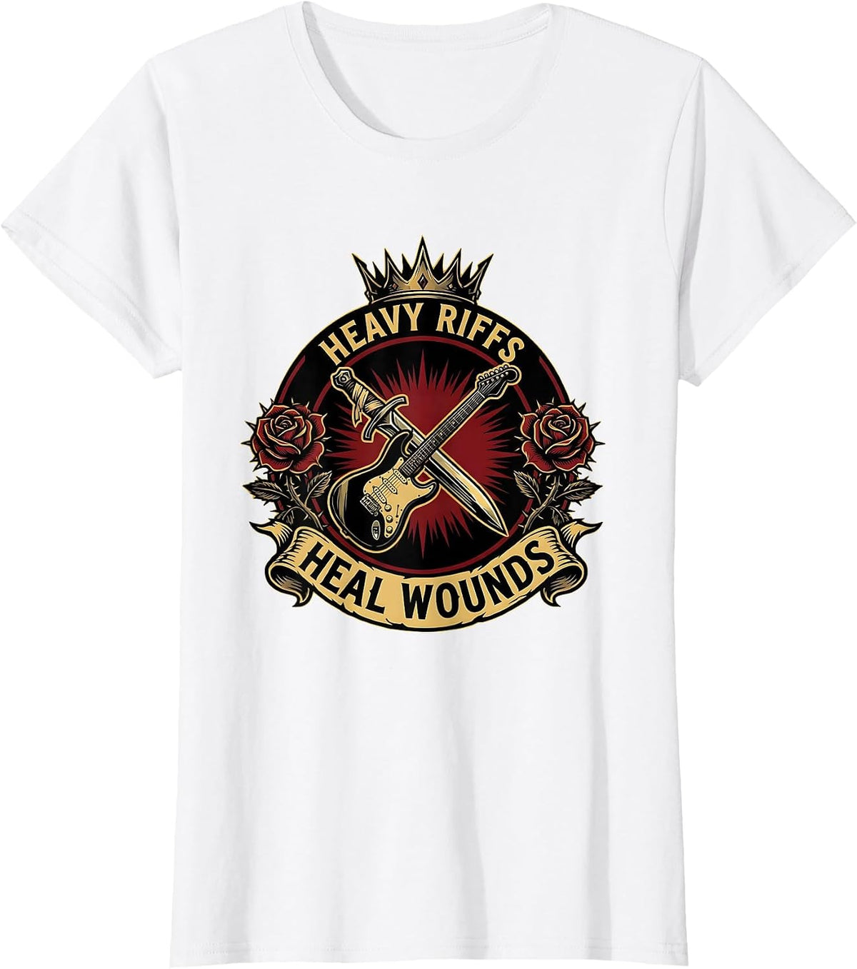 Heavy Riffs Heal Wounds Grunge Music Design T-Shirt - White