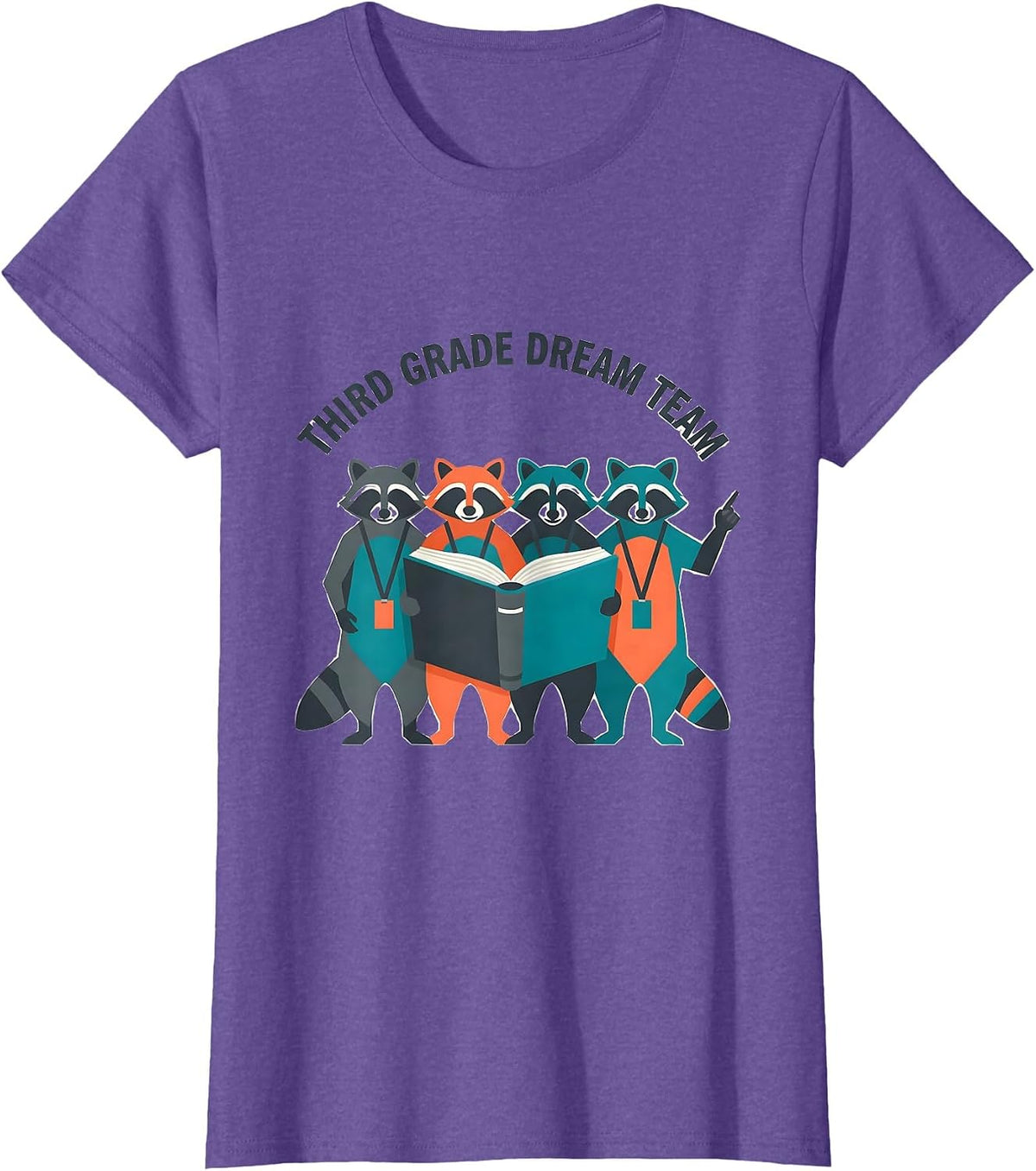 Women's Third Grade Dream Team Flat Vector Raccoon Teacher Back T-Shirt - Purple Heather