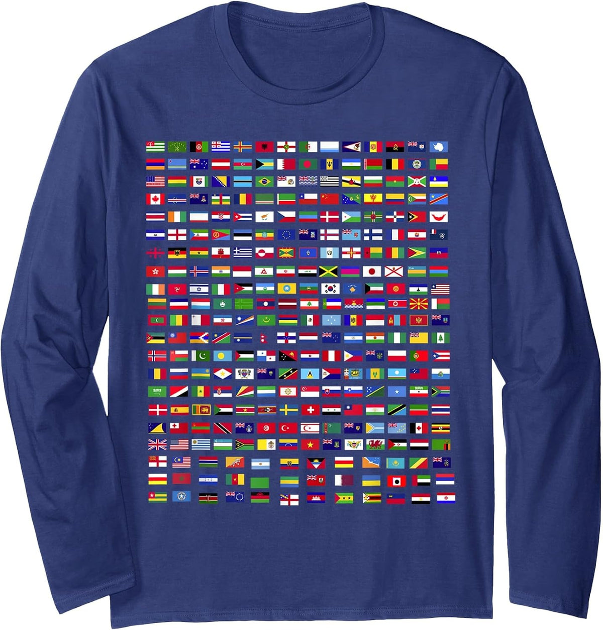 Flags of The Countries of The World 287 Flag International Long Sleeve T-Shirt - Adult Unisex Navy Blue