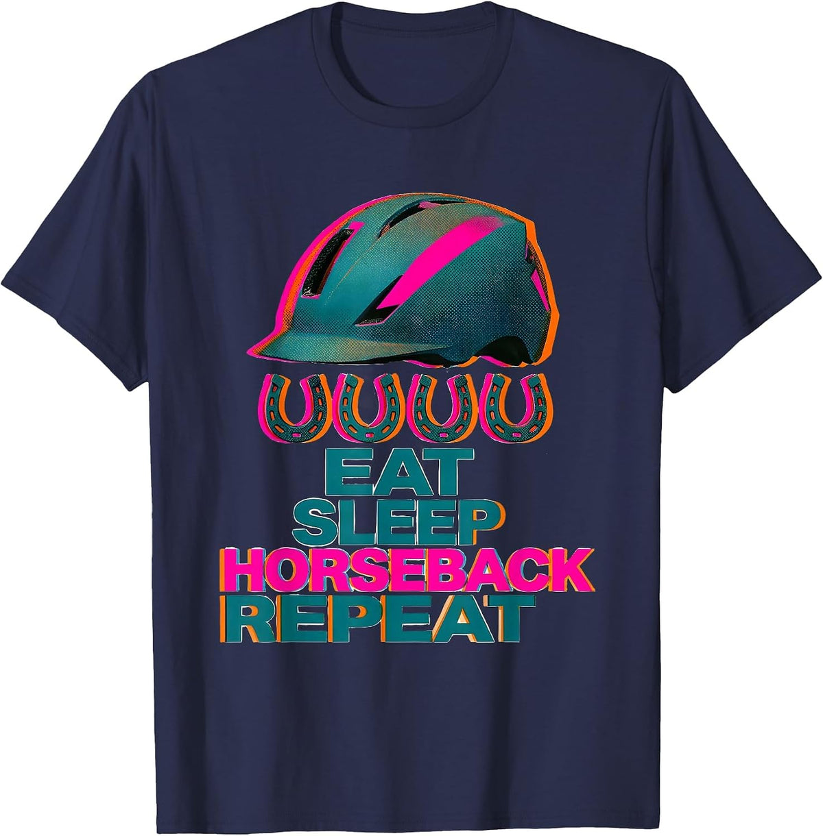 EAT SLEEP HORSEBACK REPEAT Funny Equestrian Rider Humor T-Shirt - Navy Blue