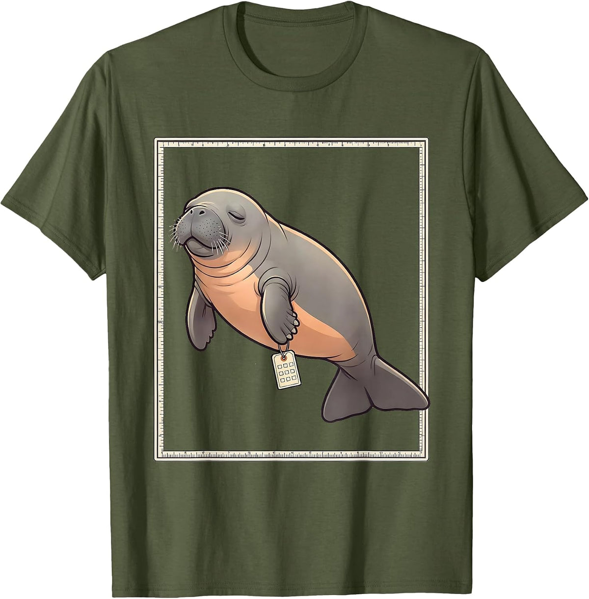 Men's Manatee Cute Kawaii Sea Animal Lover Humor T-Shirt - Olive Green