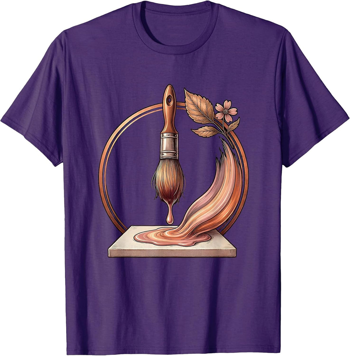 Preschool Teacher Rainbow Paintbrush Canvas Art T-Shirt - Purple