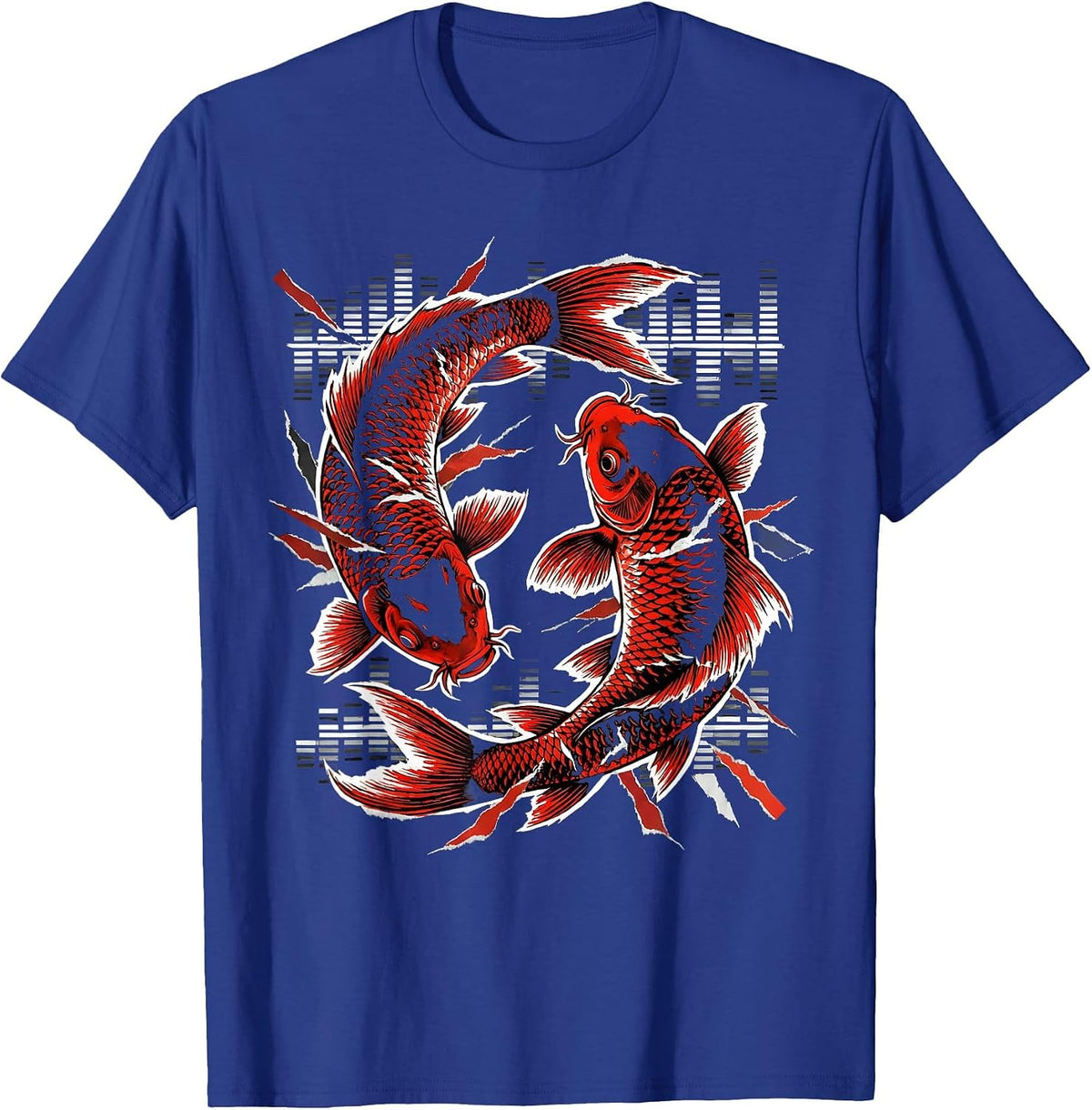 Koi Fish Rave Equalizer Wave Graphic T-Shirt - Royal Blue