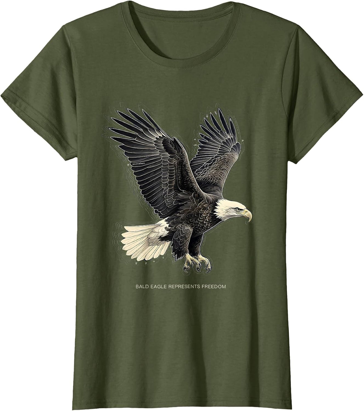 Women's Bald Eagle Represents Freedom Patriotic Wildlife Bird Nature T-Shirt - Olive Green