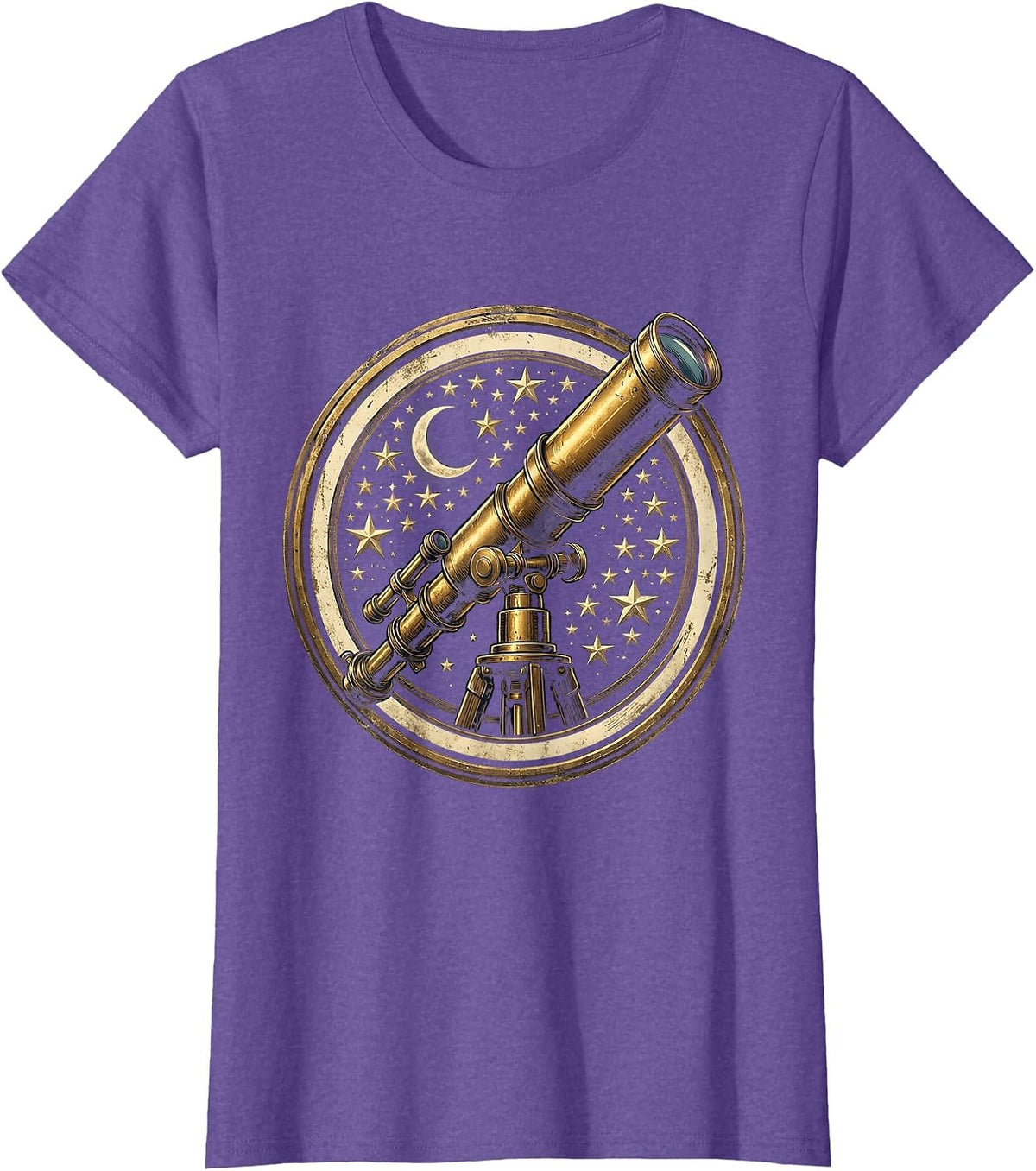 College Stargazing Telescope Night Sky Illustration T-Shirt - Purple Heather