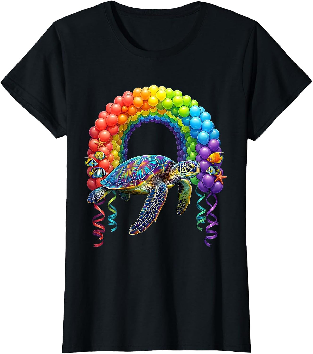 Women's Birthday Cruise Sea Turtle Balloon Arch T-Shirt - Black