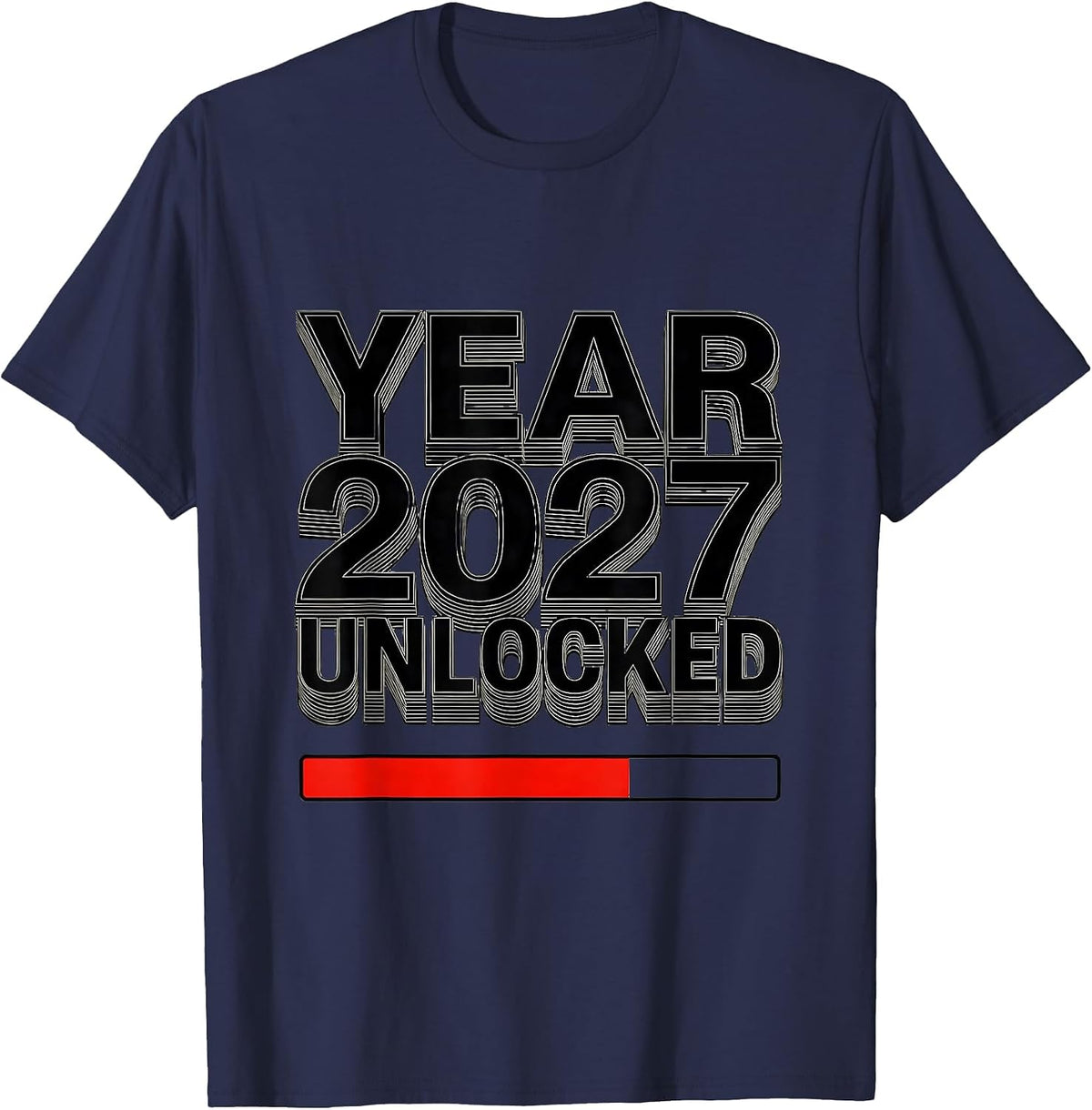 Year 2027 Unlocked Minimalist Gamer New Year Quest Humor T-Shirt - Navy Blue