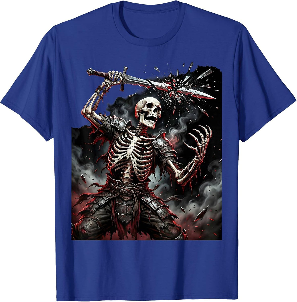 Skeleton Warrior Broken Sword Death Metal Art T-Shirt - Royal Blue