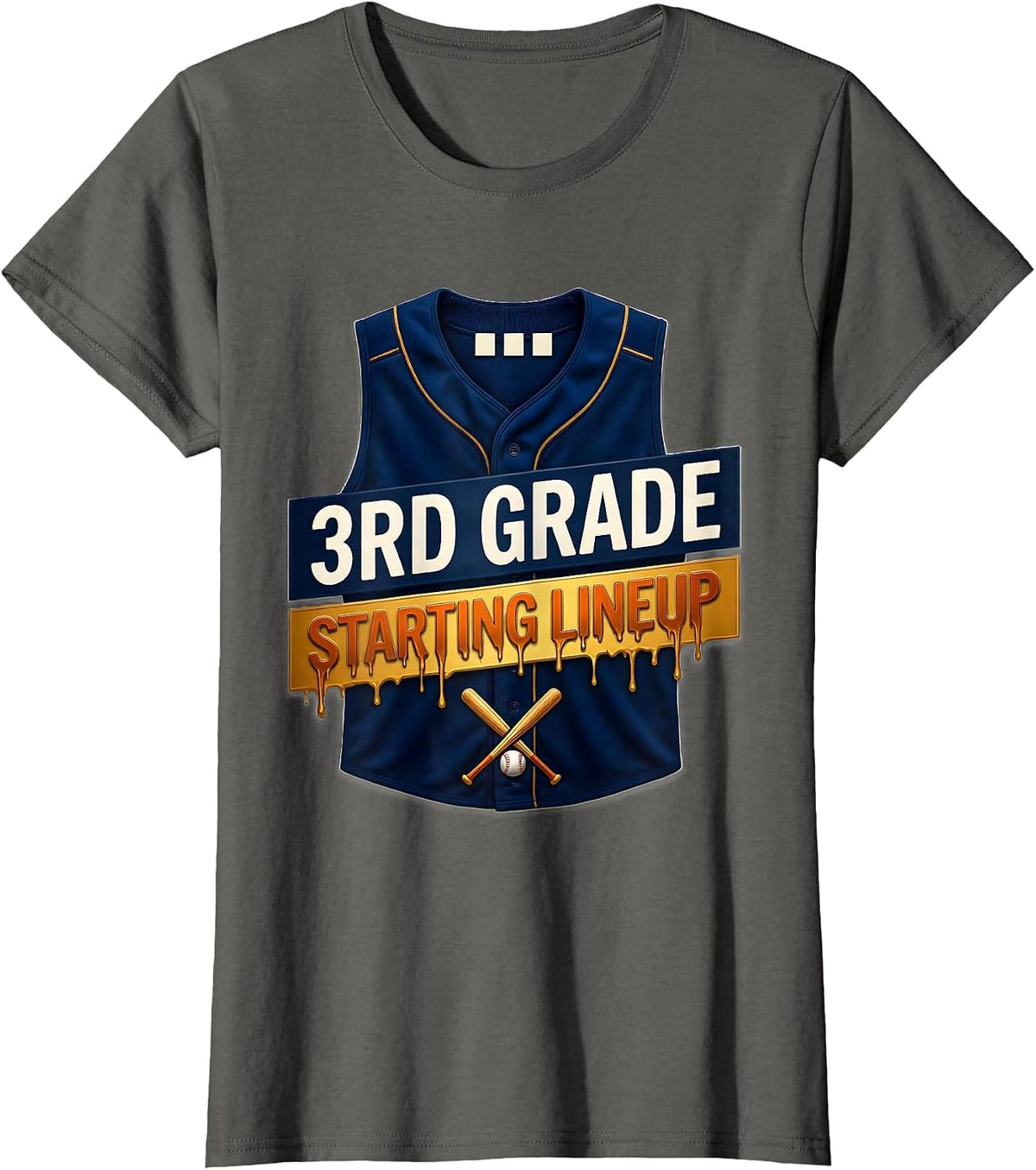 Women's 3rd Grade Starting Lineup Baseball Drip Back To School Gift T-Shirt - Asphalt Grey