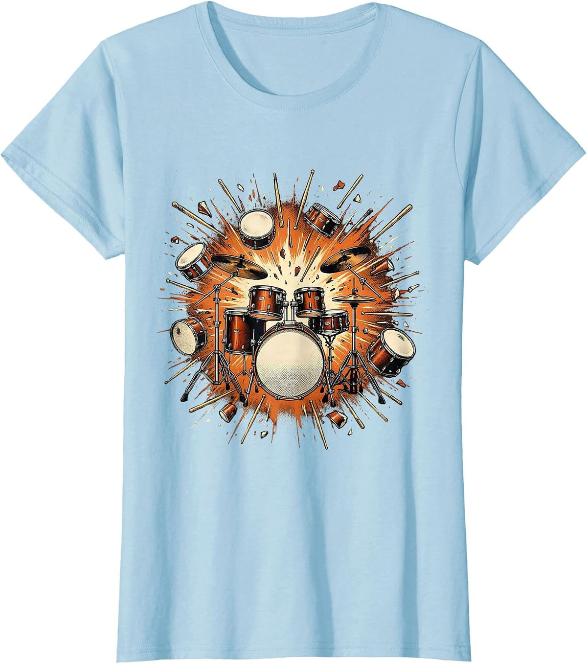 Exploding Drum Kit Percussion Blast Graphic T-Shirt - Baby Blue