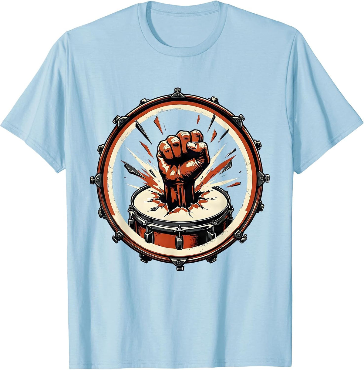 Men's Fist Through Bass Drum Rock Music Graphic T-Shirt - Baby Blue