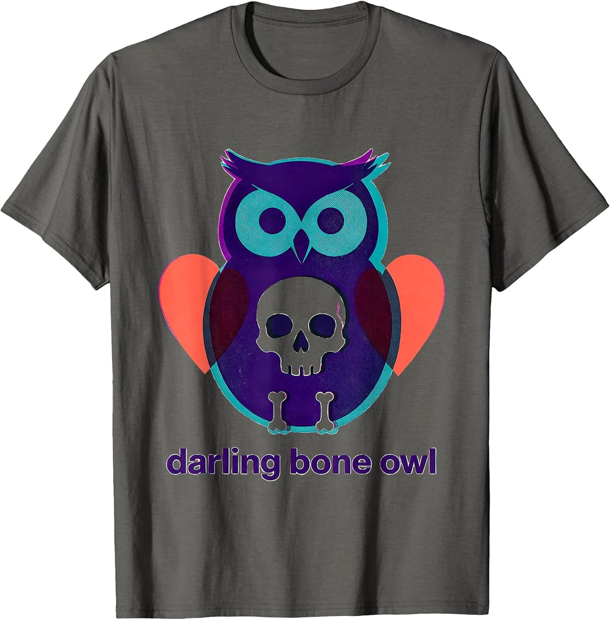 darling bone owl Risograph Pastel Goth Kawaii Creepy Cute T-Shirt - Asphalt Grey
