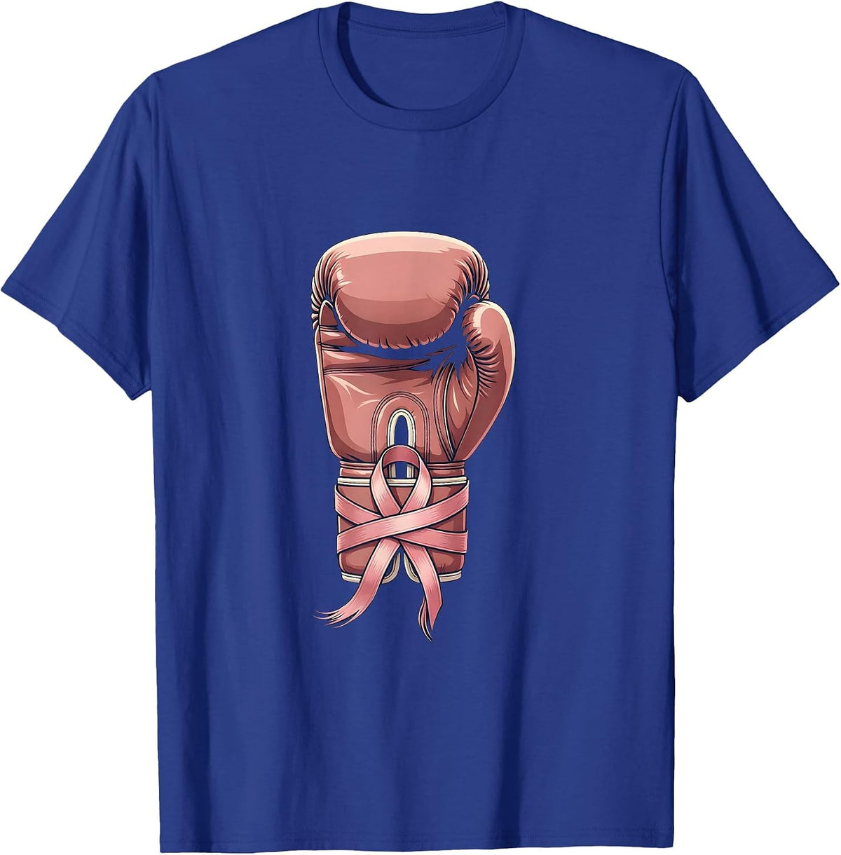 Pink Ribbon Boxing Glove Breast Cancer Awareness T-Shirt - Royal Blue