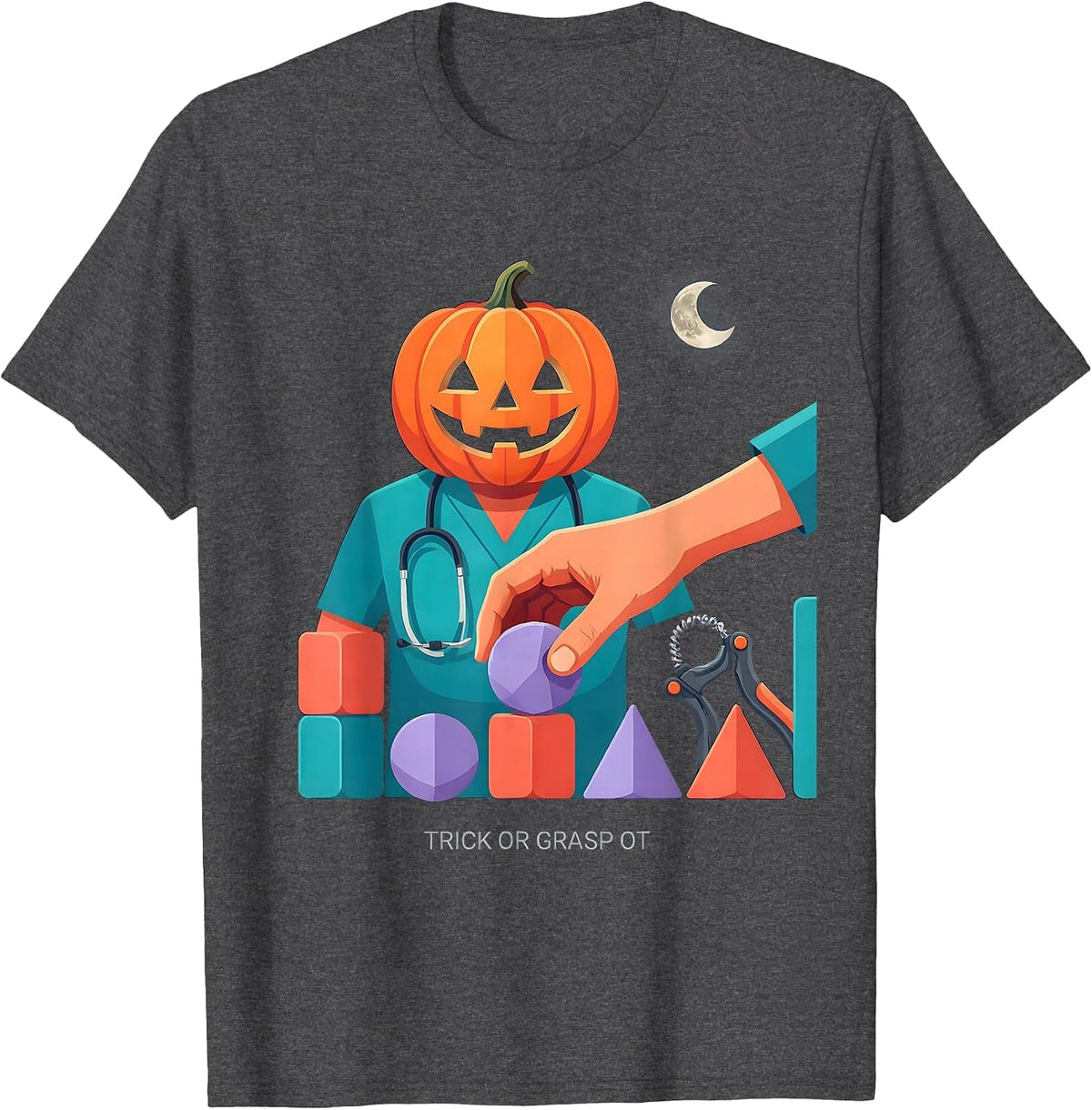 Men's Trick Or Grasp OT Occupational Therapist Halloween Humor T-Shirt - Dark Heather Grey