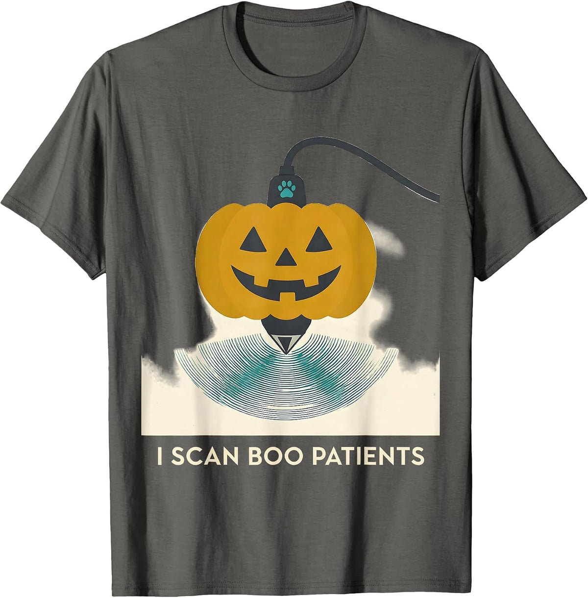 I Scan Boo Patients Midcentury Modern Vet Tech Halloween T-Shirt - Asphalt Grey