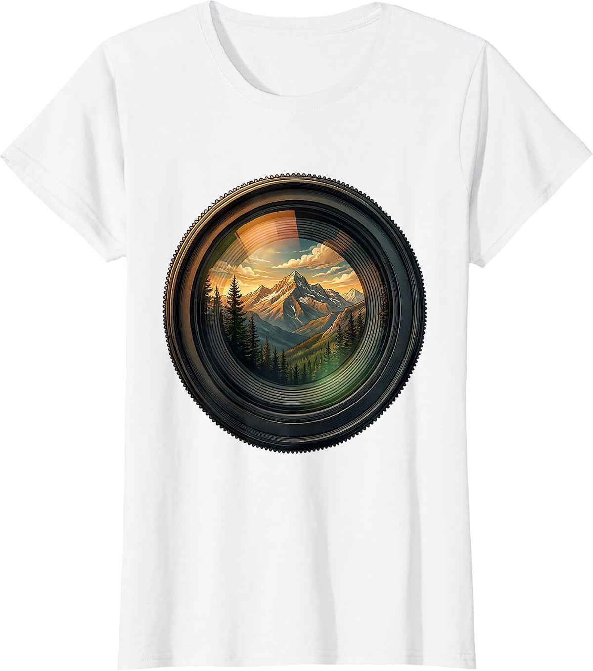 Camera Lens Mountain Landscape Photography Art T-Shirt - White
