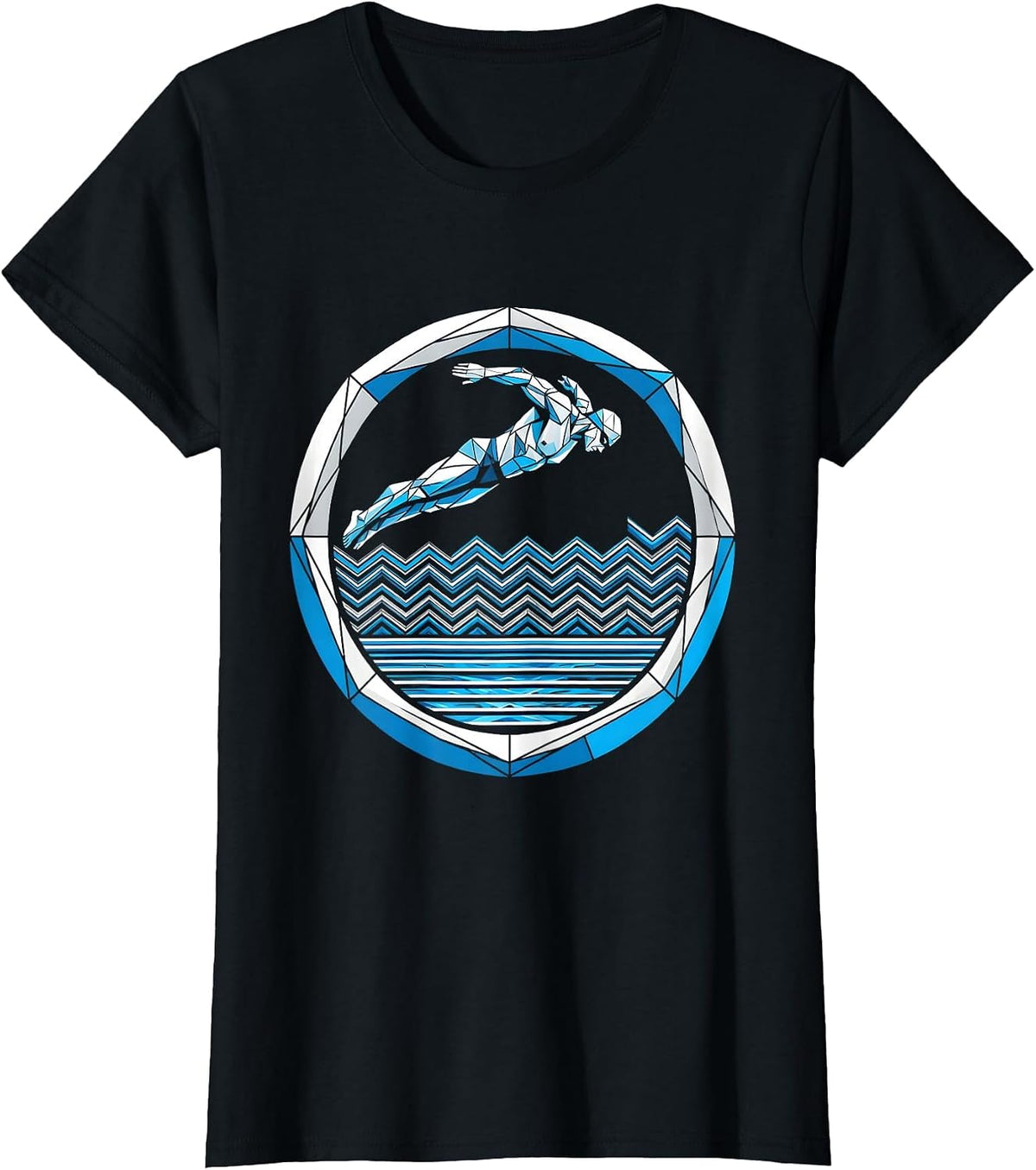 Swimmer Diving Into Glowing Pool Lane Graphic T-Shirt - Black