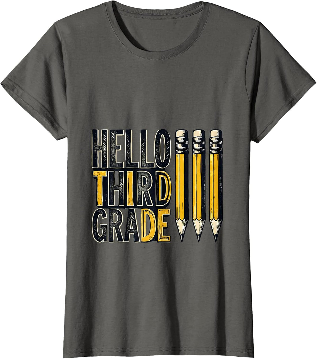 Women's Hello Third Grade Cute Pencil Back to School Kids T-Shirt - Asphalt Grey